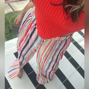 Striped Multicolor Wide-Leg Plisse Pants